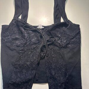 Garage Black Front tie lacy top Medium